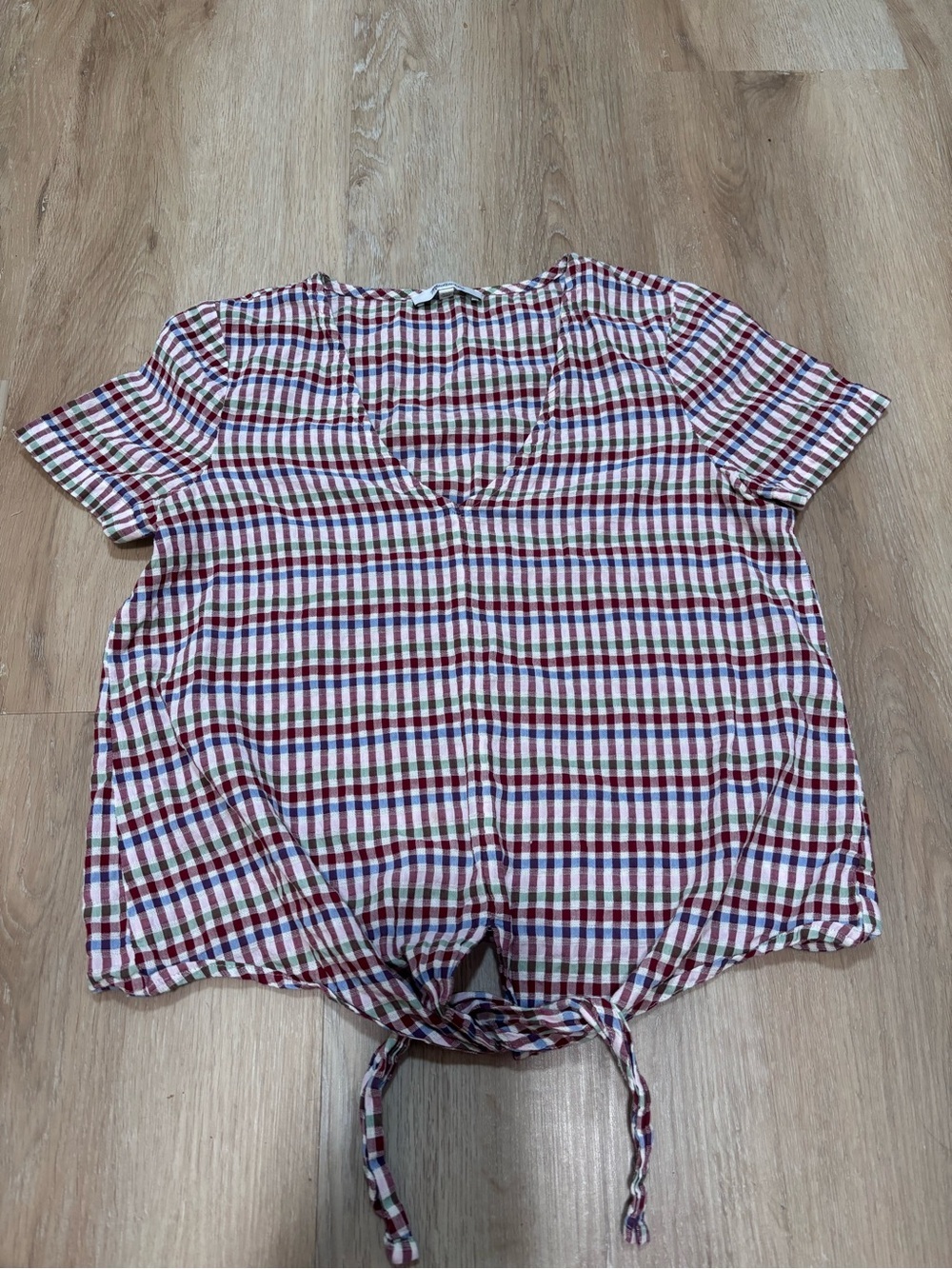 Madewell Red Blue White Plaid Tie-Front Crop Top